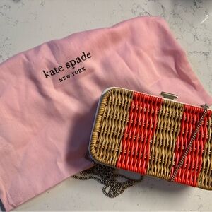 Kate Spade Pink and Tan Woven Crossbody clutch